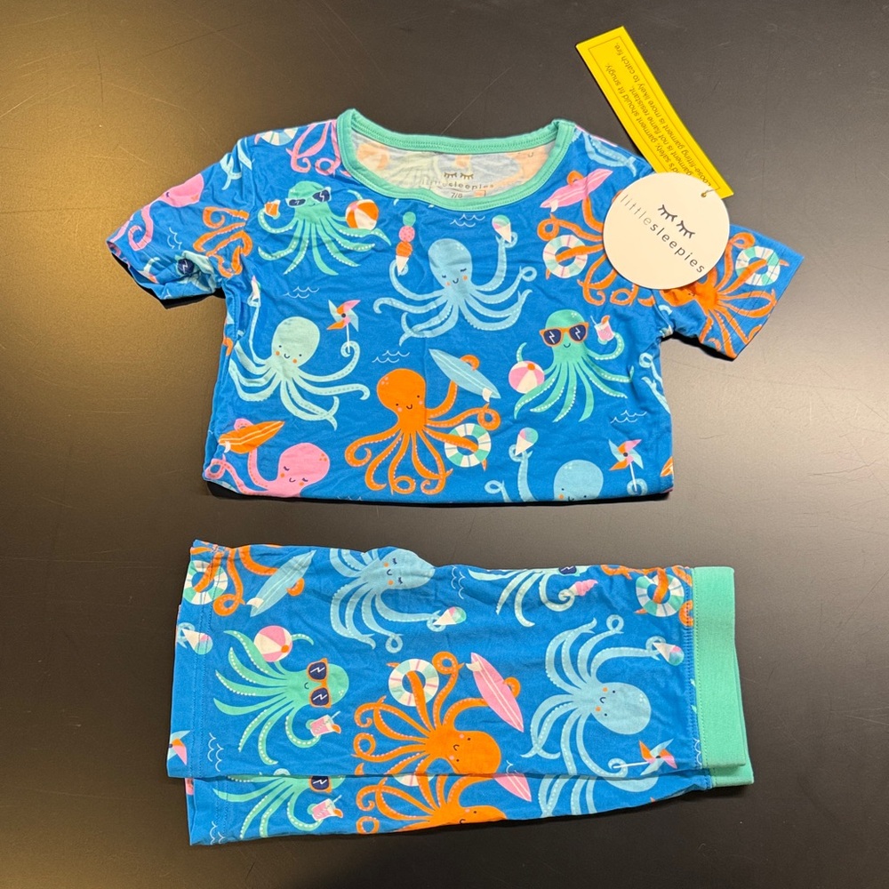 Little Sleepies Octopus Party Two-Piece Shorties Pajama Set Sz 7/8 NWT
